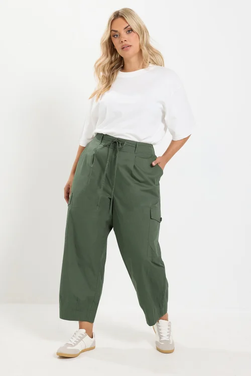 Yours Curve Green Barrel Cargo Trousers - 16 Image 2
