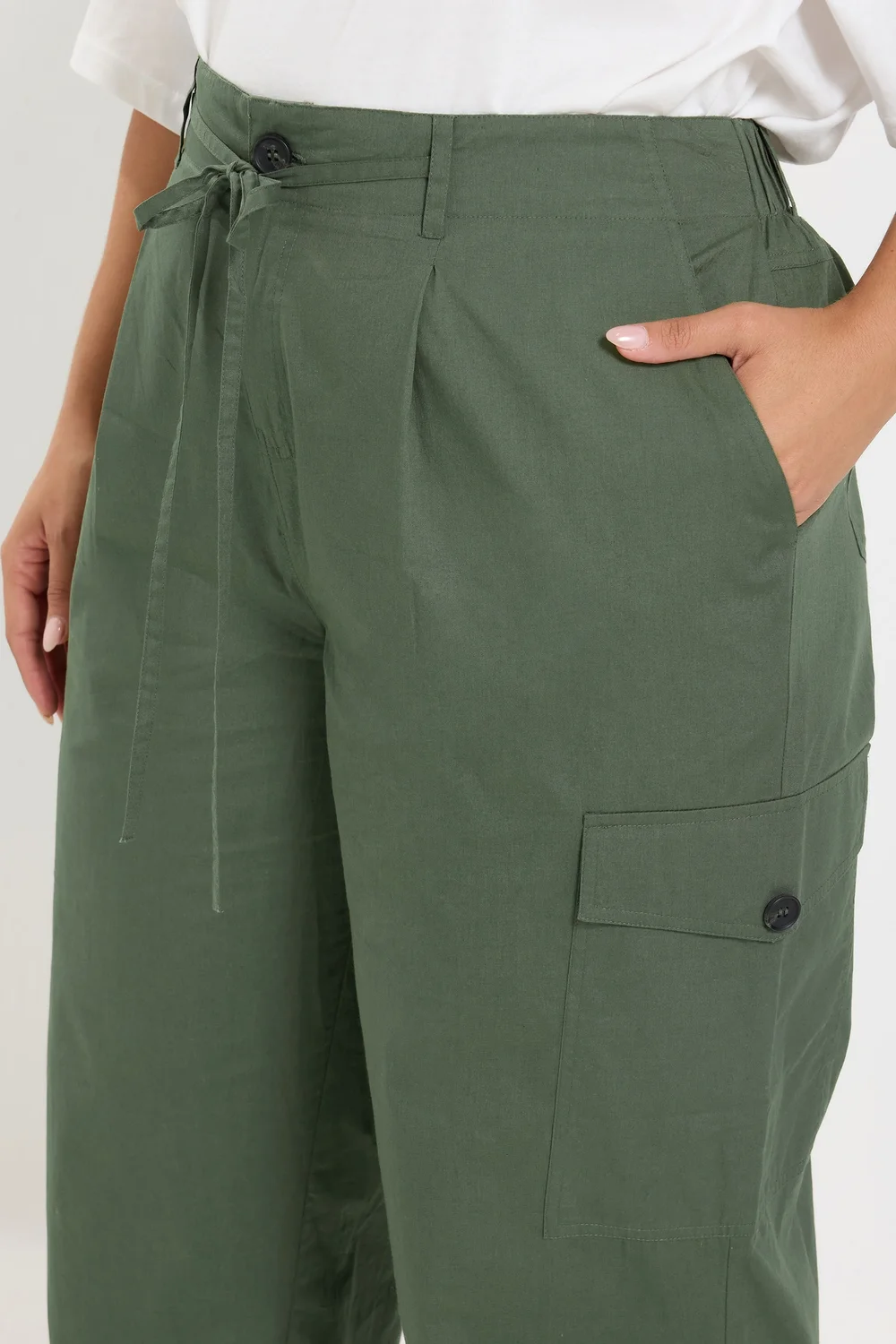 Yours Curve Green Barrel Cargo Trousers - 16 Image 4