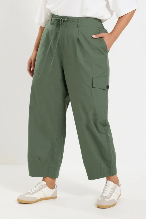 Yours Curve Green Barrel Cargo Trousers - 16 Image 1