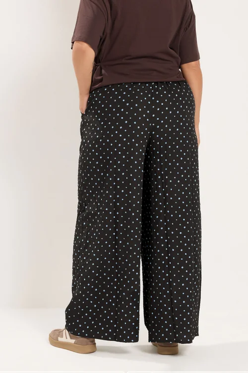 Yours Curve Chocolate Brown & Blue Polka Dot Wide Leg Trousers - 16/L28 Image 3