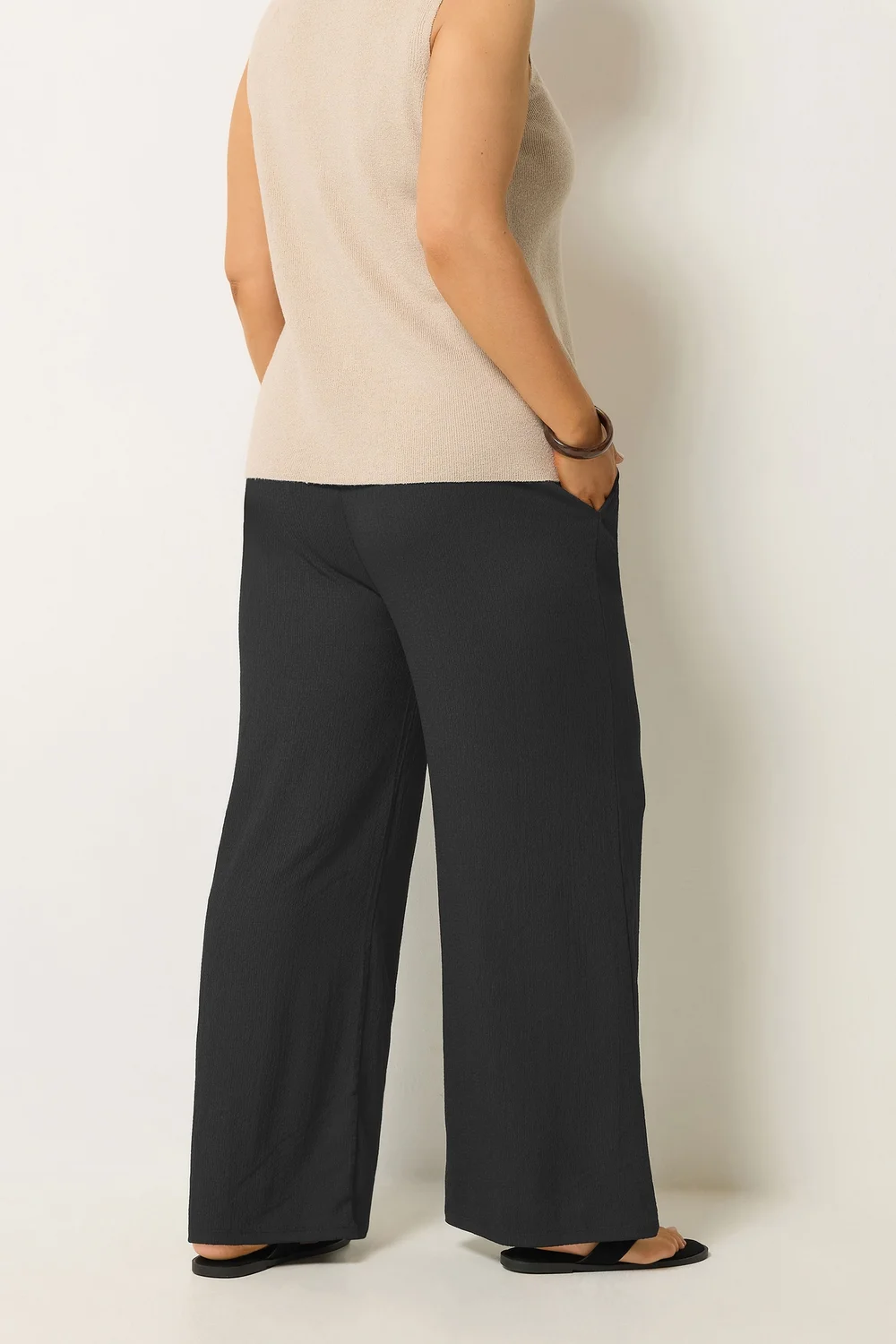 Yours Curve Black Textured Trousers - 20/L28 Image 3