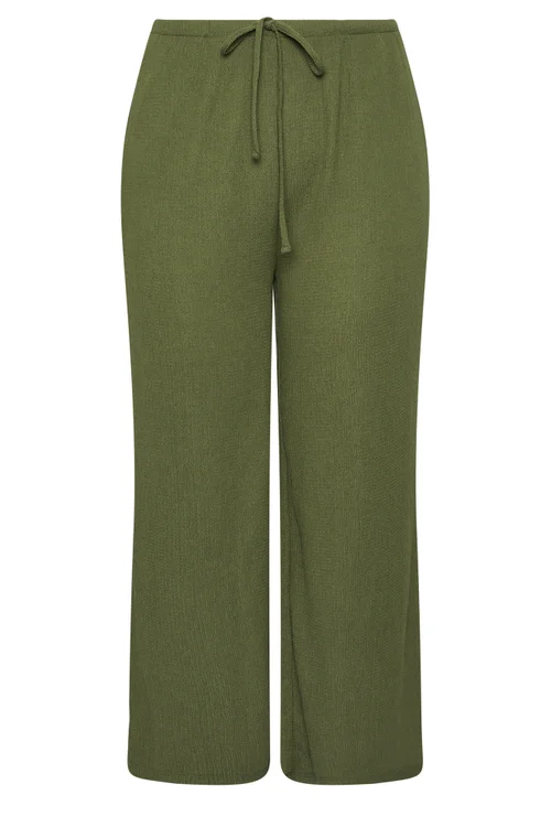 Yours Curve Khaki Green Textured Trousers - 14/L30 Image 5