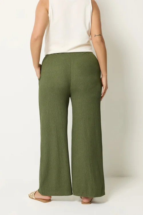 Yours Curve Khaki Green Textured Trousers - 14/L30 Image 3