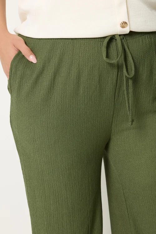 Yours Curve Khaki Green Textured Trousers - 14/L30 Image 4