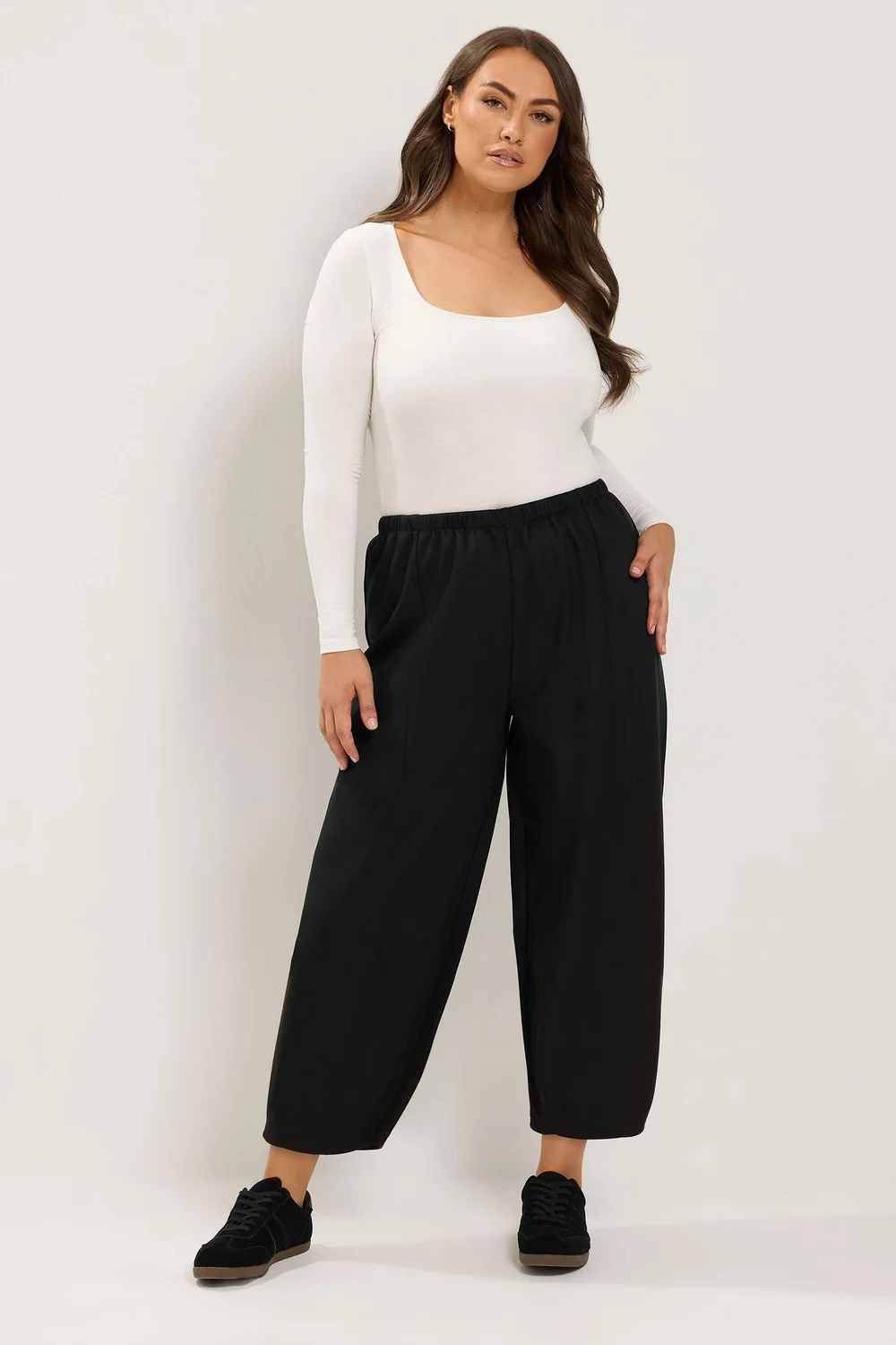 Yours Curve Black Faux Suede Barrel Leg Trousers - 26-28/L30 Image 2