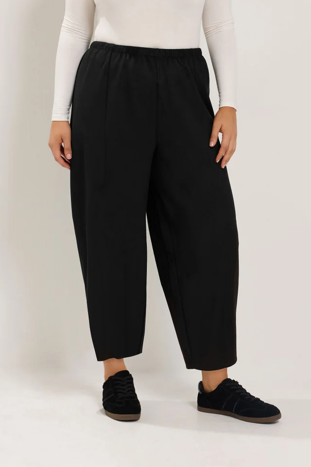 Yours Curve Black Faux Suede Barrel Leg Trousers