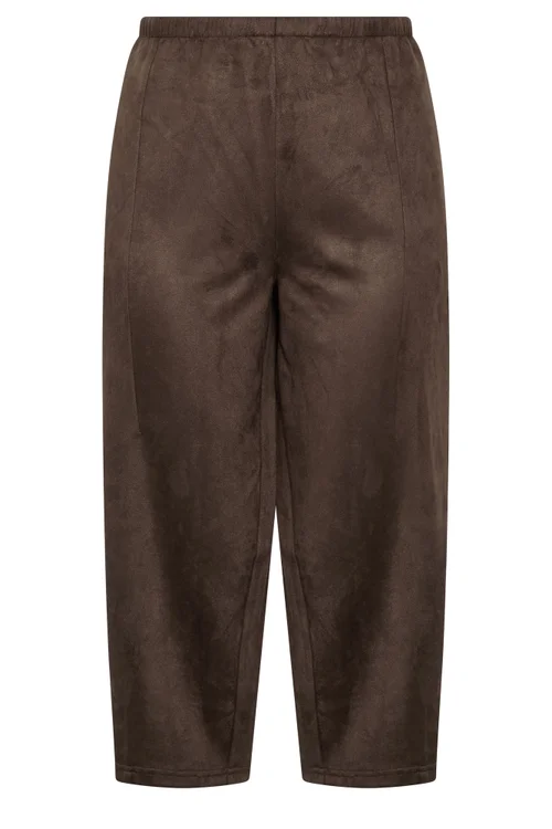 Yours Curve Brown Faux Suede Barrel Leg Trousers - 22-24/L30 Image 5