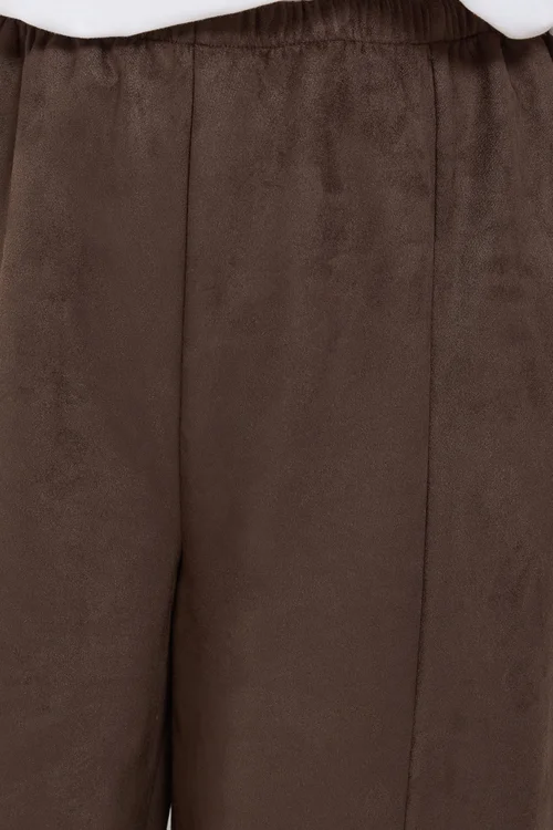 Yours Curve Brown Faux Suede Barrel Leg Trousers - 22-24/L30 Image 4