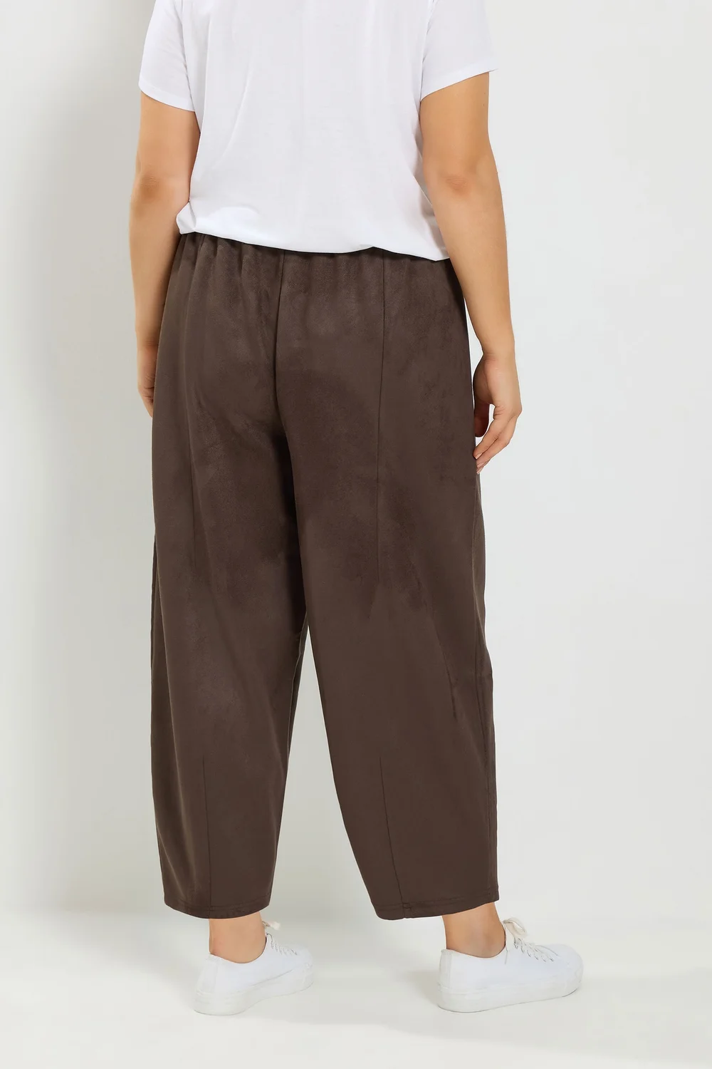 Yours Curve Brown Faux Suede Barrel Leg Trousers - 22-24/L30 Image 3