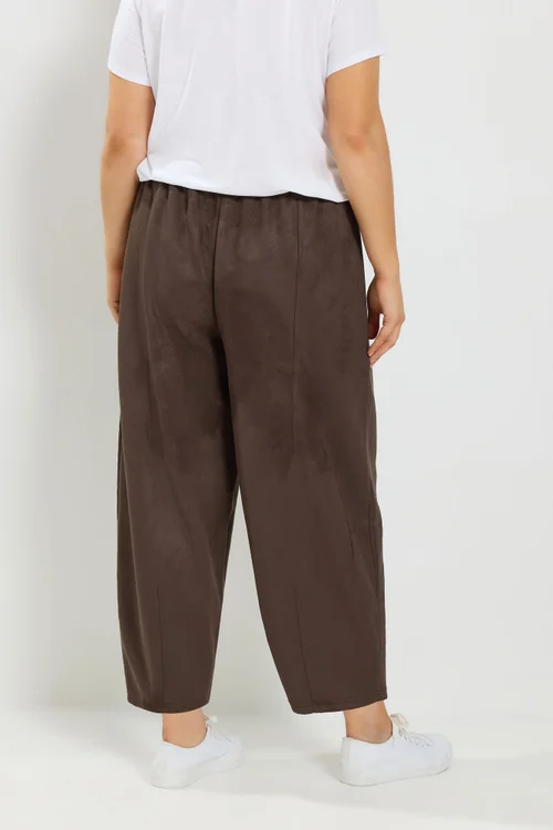 Yours Curve Brown Faux Suede Barrel Leg Trousers - 22-24/L30 Image 3