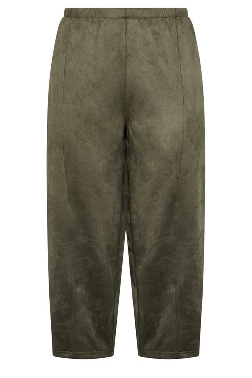 Yours Curve Khaki Faux Suede Barrel Leg Trousers - 12/L30 Image 5
