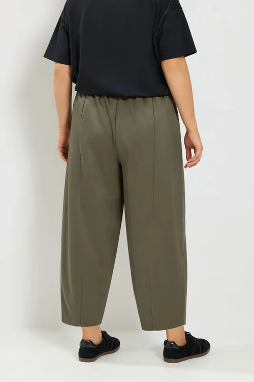 Yours Curve Khaki Faux Suede Barrel Leg Trousers - 12/L30 Image 3