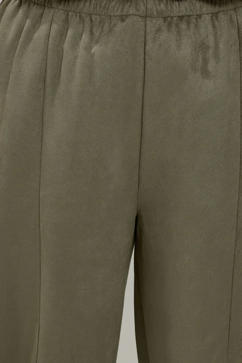 Yours Curve Khaki Faux Suede Barrel Leg Trousers - 12/L30 Image 4