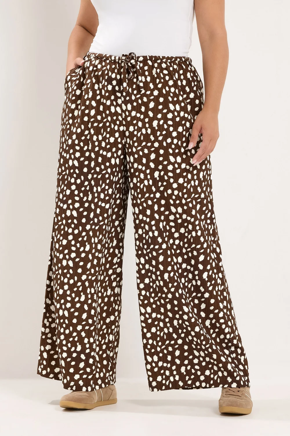 Yours Curve Chocolate Brown Deer Print Trousers - 26-28/L28 Image 1