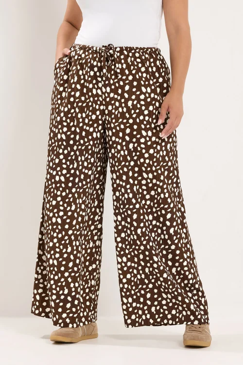 Yours Curve Chocolate Brown Deer Print Trousers - 26-28/L28 Image 1