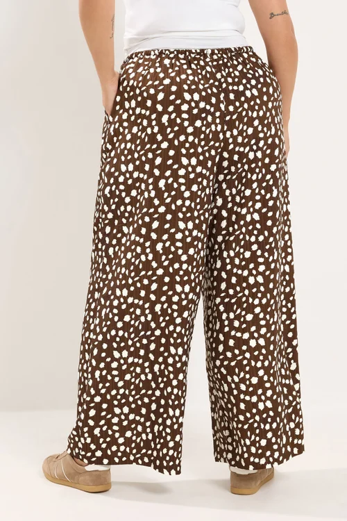 Yours Curve Chocolate Brown Deer Print Trousers - 26-28/L28 Image 3