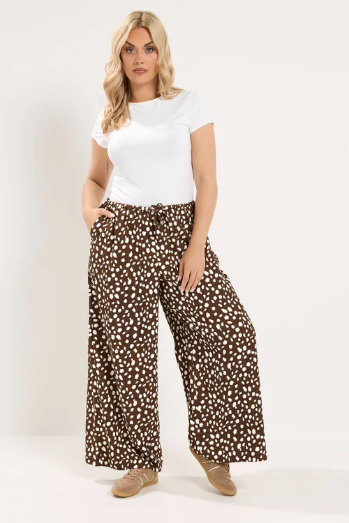 Yours Curve Chocolate Brown Deer Print Trousers - 26-28/L28 Image 2