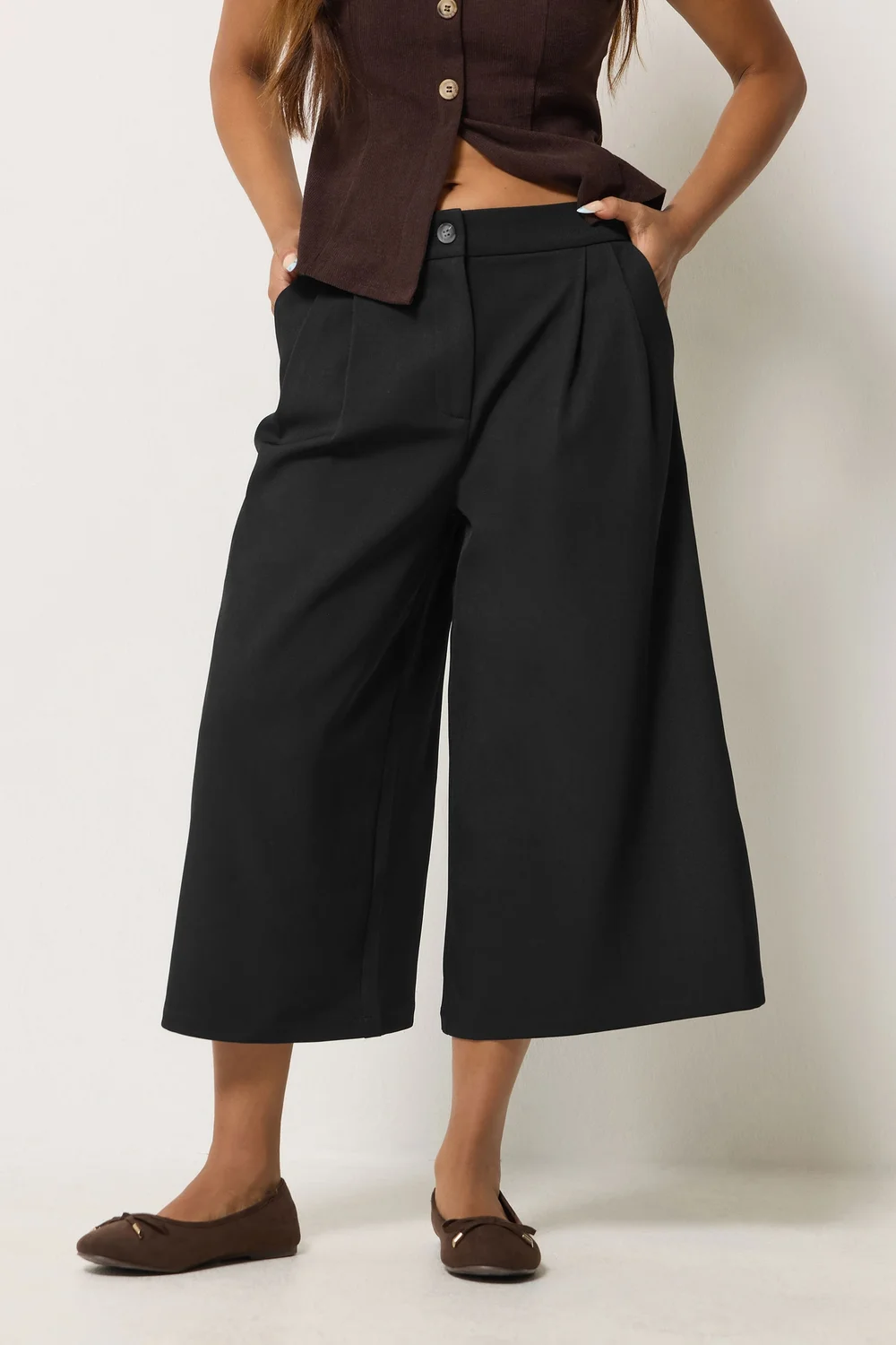 PixieGirl Petite Black Wide Leg Culottes - 12 Image 2