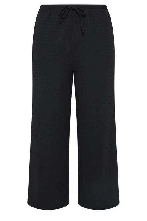 Yours Curve Black Textured Drawstring Trousers - 20/L30 Image 5