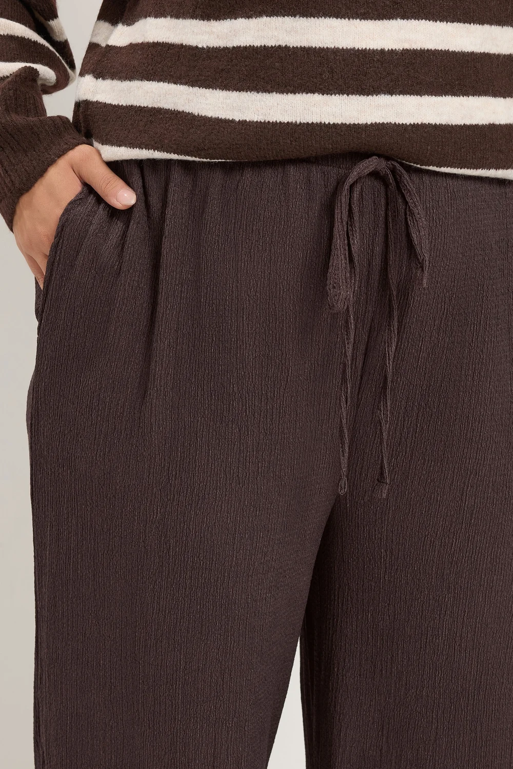 Yours Curve Chocolate Brown Textured Wide Leg Trousers - 20/L30 Image 4