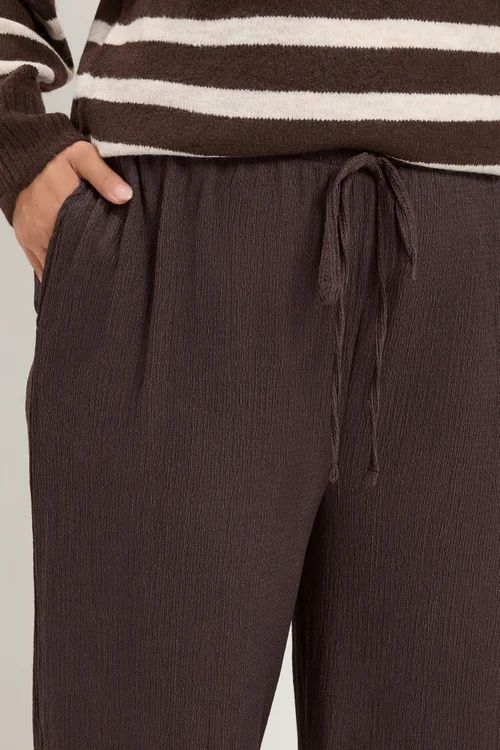 Yours Curve Chocolate Brown Textured Wide Leg Trousers - 20/L30 Image 4