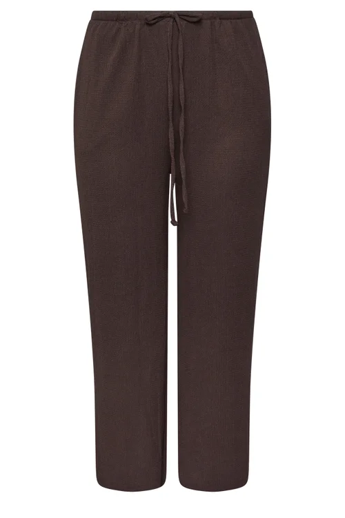 Yours Curve Chocolate Brown Textured Wide Leg Trousers - 20/L30 Image 5