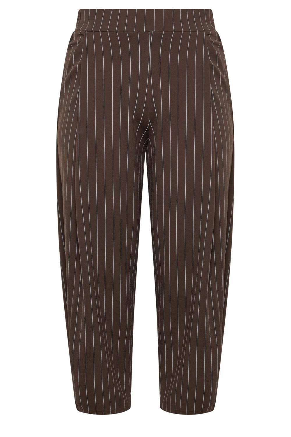 Yours Limited Curve Chocolate Brown & Blue Pinstripe Barrel Leg Trousers - 10 Image 5