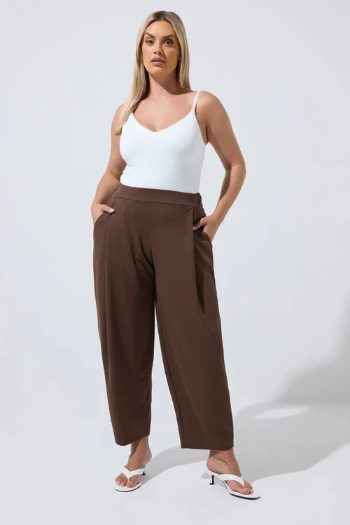 Yours Limited Curve Chocolate Brown Pleated Barrel Leg Trousers - 18 Image 1