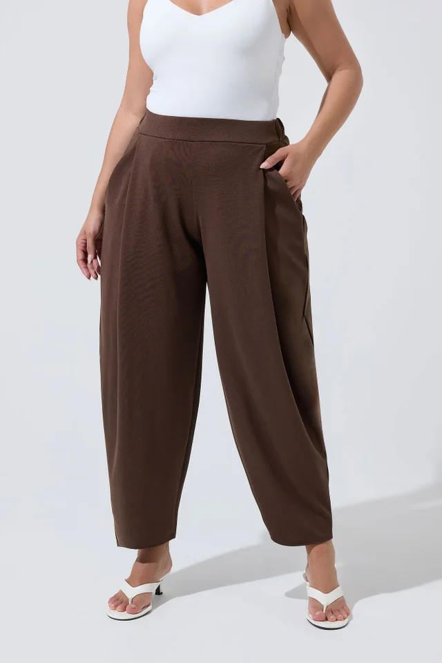Yours Limited Curve Chocolate Brown Pleated Barrel Leg Trousers
