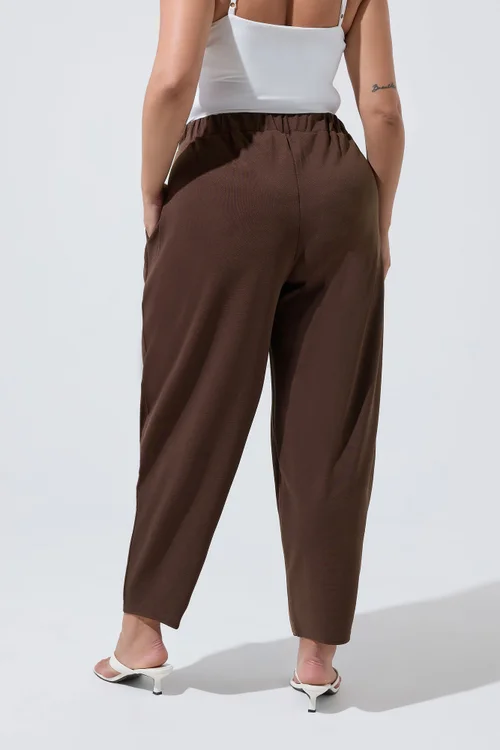 Yours Limited Curve Chocolate Brown Pleated Barrel Leg Trousers - 18 Image 3