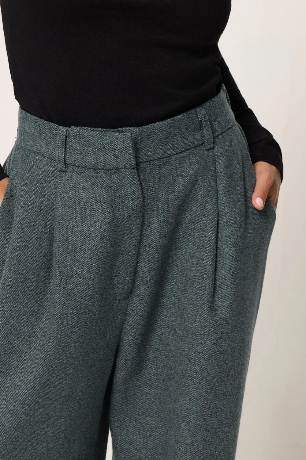 PixieGirl Petite Grey Herringbone Wide Leg Trousers - 14 Image 4