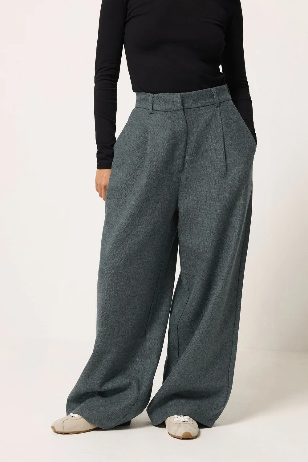 PixieGirl Petite Grey Herringbone Wide Leg Trousers - 14 Image 2