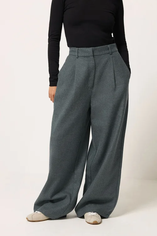 PixieGirl Petite Grey Herringbone Wide Leg Trousers - 14 Image 2