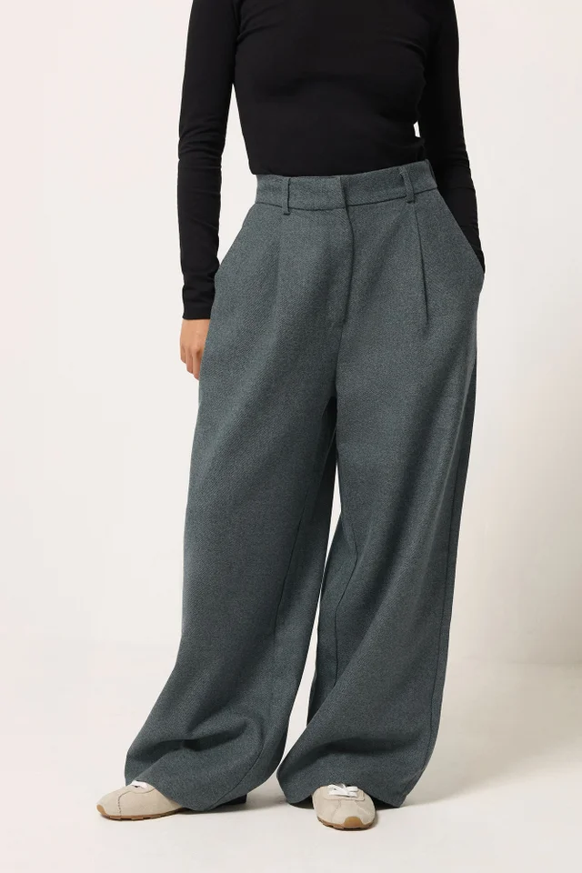 PixieGirl Petite Grey Herringbone Wide Leg Trousers