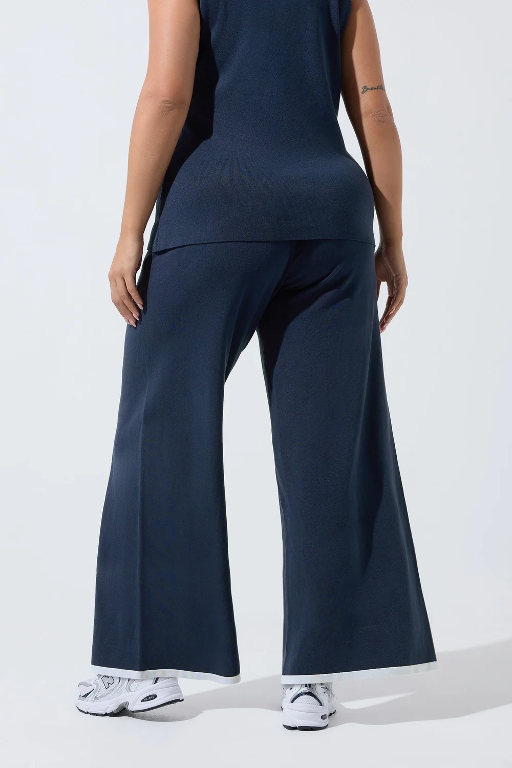 Yours Limited Curve Navy Blue Contrast Hem Trousers - 10-12 Image 2
