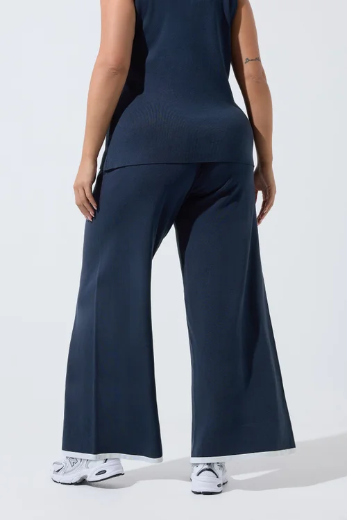 Yours Limited Curve Navy Blue Contrast Hem Trousers - 10-12 Image 2