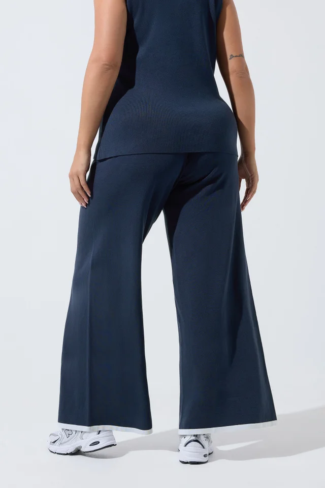 Yours Limited Curve Navy Blue Contrast Hem Trousers