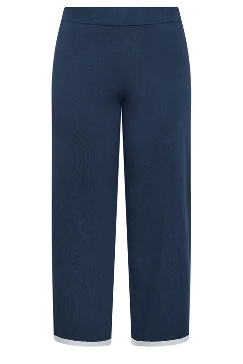 Yours Limited Curve Navy Blue Contrast Hem Trousers - 10-12 Image 4