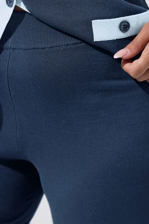 Yours Limited Curve Navy Blue Contrast Hem Trousers - 10-12 Image 3