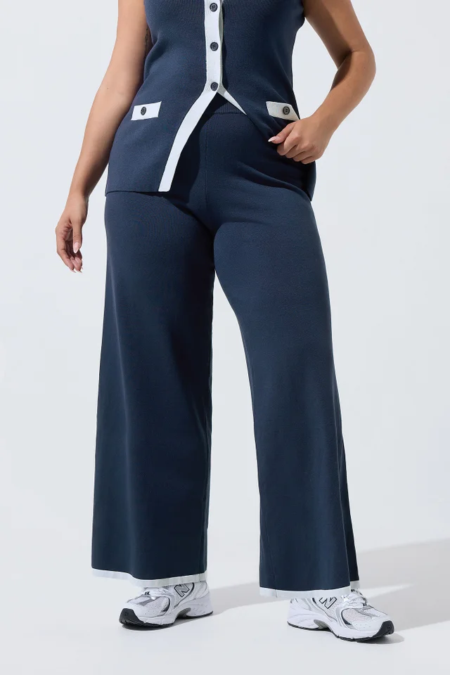Yours Limited Curve Navy Blue Contrast Hem Trousers