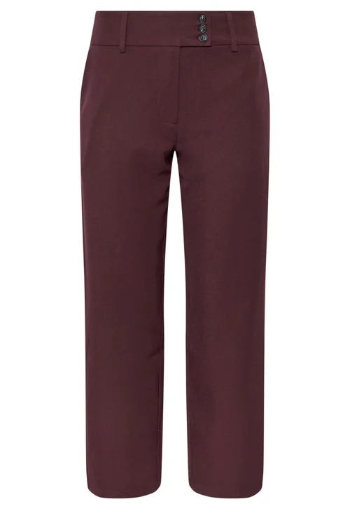 PixieGirl Petite Burgundy Red Button Tab Detail Wide Leg Trousers - 10 Image 5