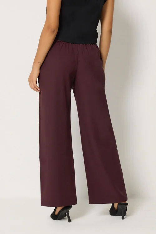 PixieGirl Petite Burgundy Red Button Tab Detail Wide Leg Trousers - 10 Image 3