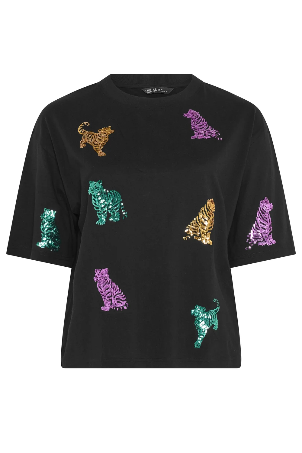Yours Limited Curve Black Tiger Sequin T-Shirt - 22-24 Image 5