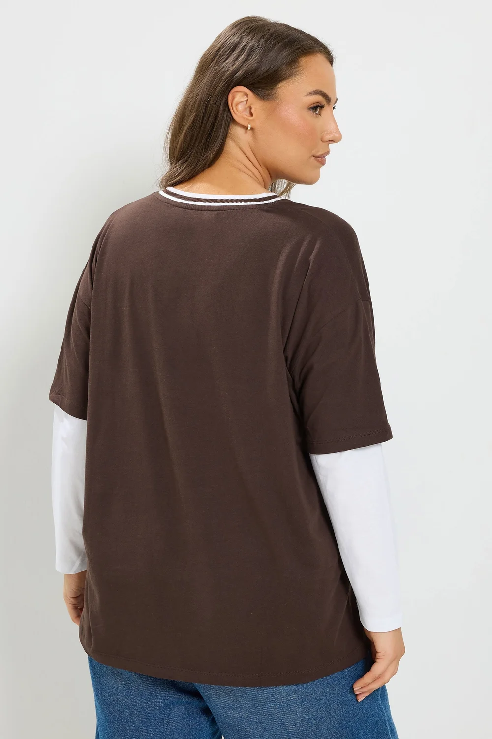Yours Curve Chocolate Brown 2-In-1 Cotton Skater Top - 16 Image 3