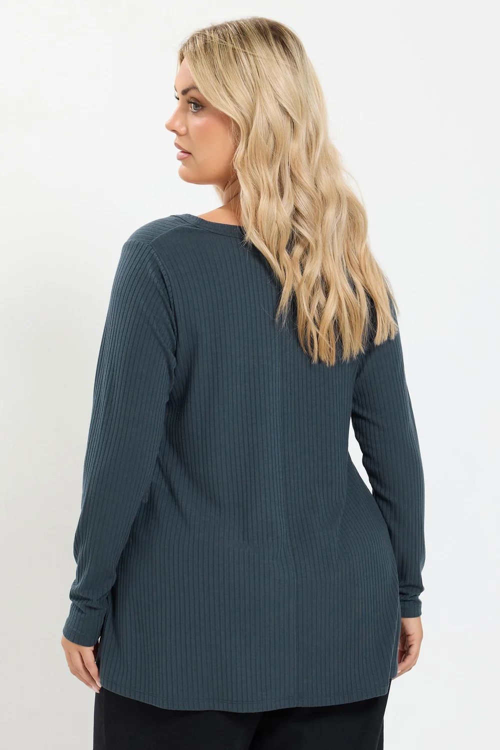 Yours Curve Grey Henley Swing Top - 30-32 Image 3