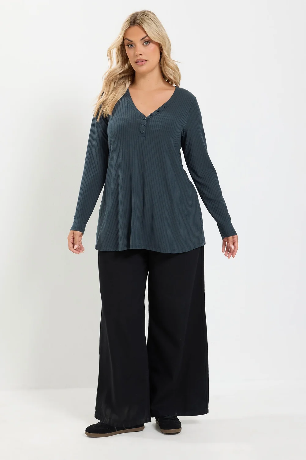Yours Curve Grey Henley Swing Top - 30-32 Image 2