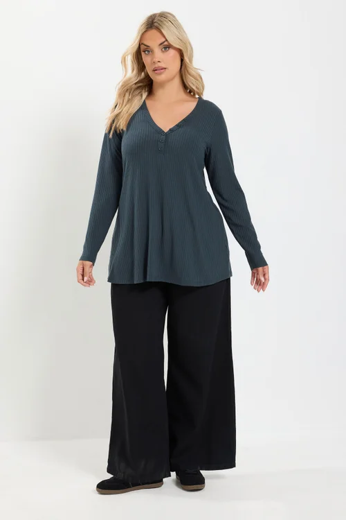 Yours Curve Grey Henley Swing Top - 30-32 Image 2
