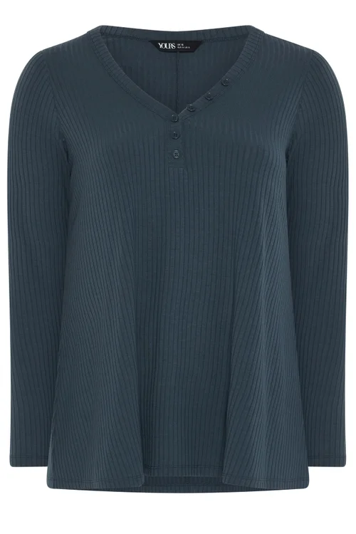 Yours Curve Grey Henley Swing Top - 30-32 Image 5