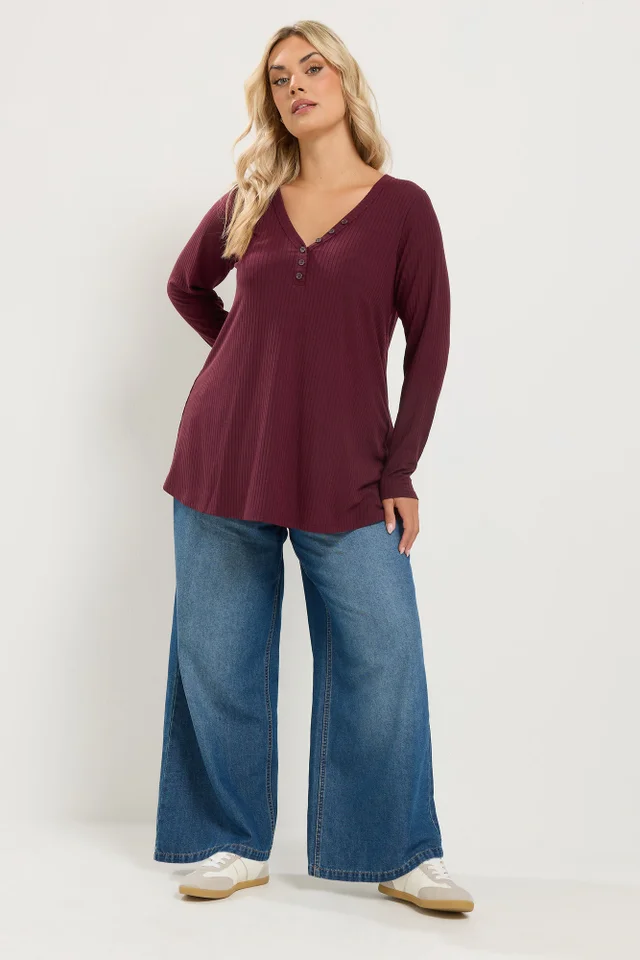 Yours Curve Red Henley Swing Top