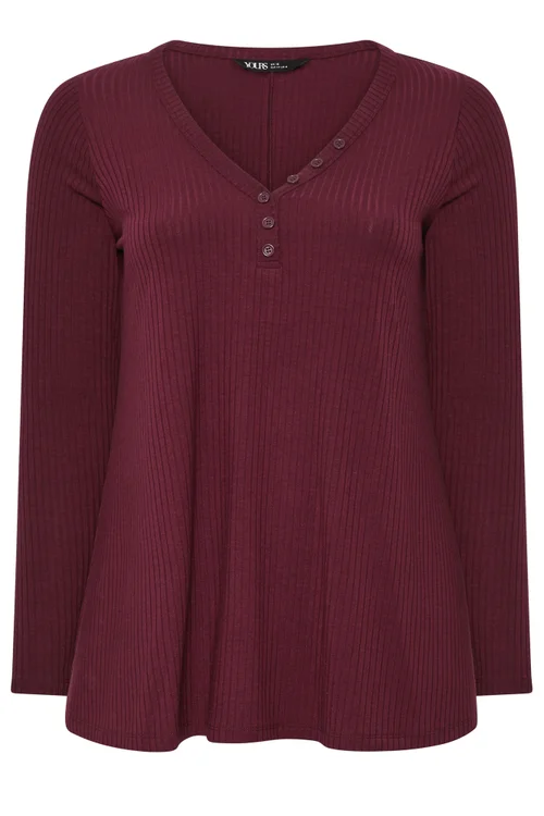 Yours Curve Red Henley Swing Top - 14 Image 5